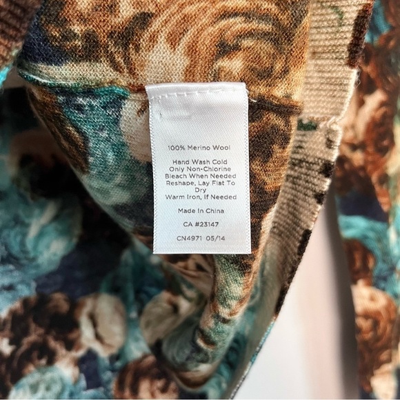 Talbots Pure Merino Wool Cardigan Sz 2XP Brown Blue Rose Button Romantic Floral - Picture 5 of 15